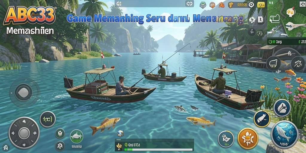 Tampilan antarmuka ABC33 saat memancing dengan pemandangan laut yang indah.