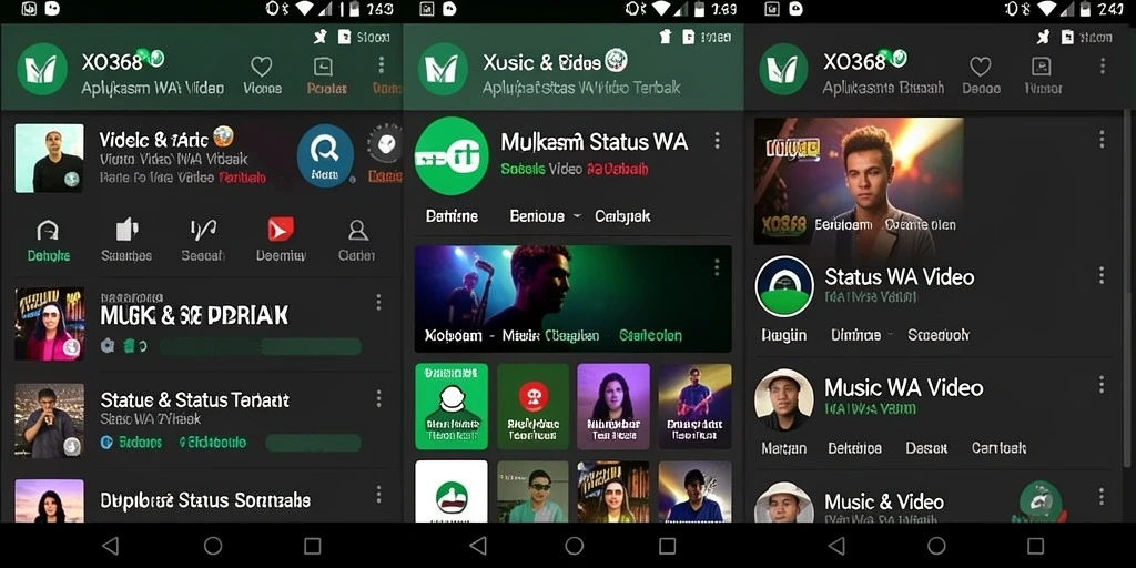 Antarmuka aplikasi XO368 dengan video status yang menarik.